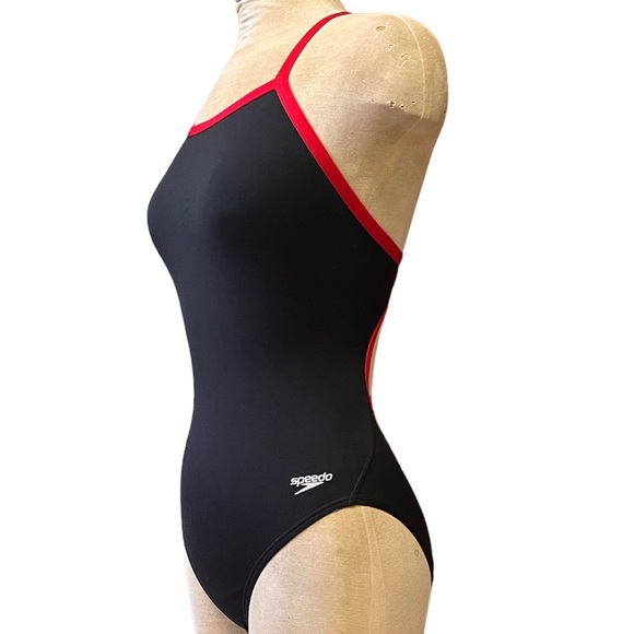 Speedo Swimsuit One Piece Endurance Flyback Black Red 6 32 6/32 - Picture 3 of 5